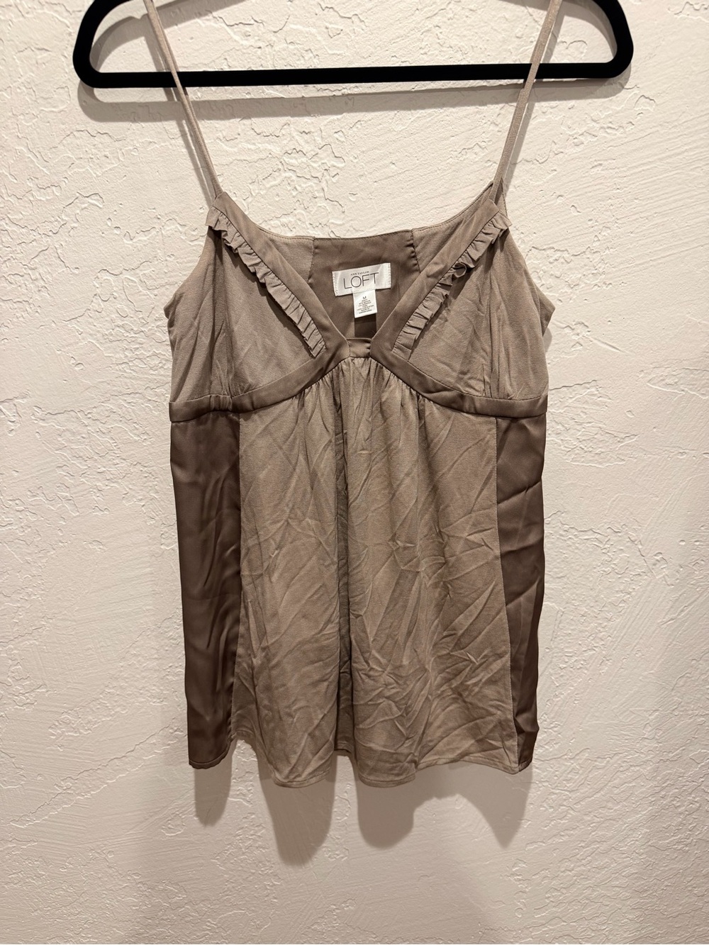 LOFT Taupe-Beige Ruffle Trim Spaghetti-Strap Camisole
